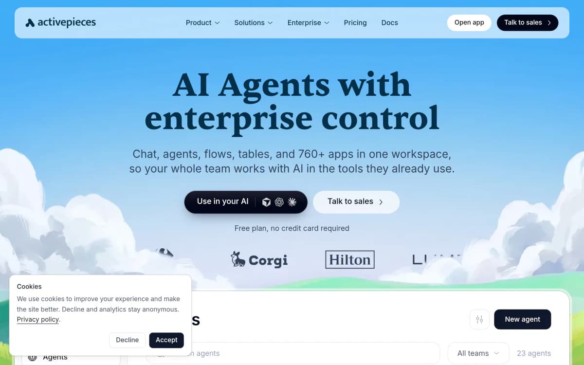 Screenshot of the Activepieces website