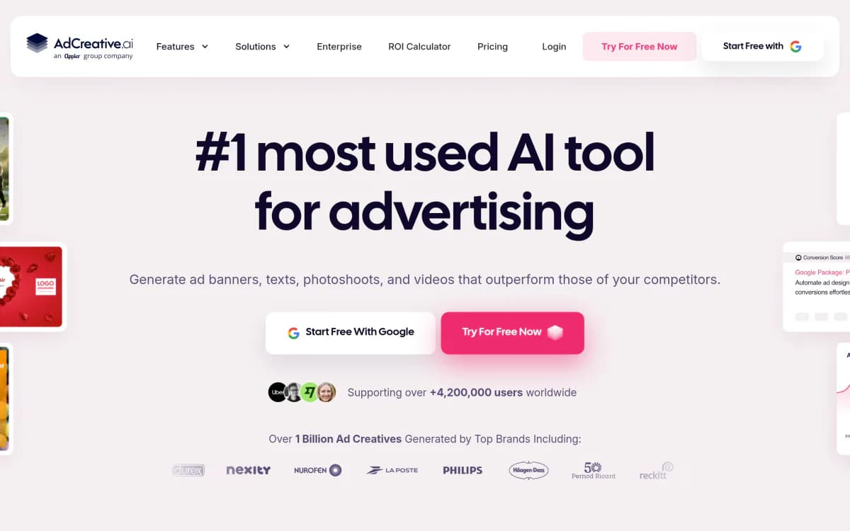 Screenshot of the AdCreative.ai website