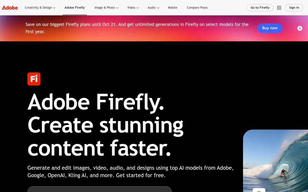 Screenshot of the Adobe Firefly website