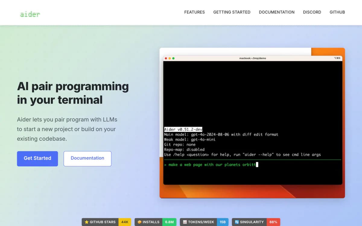 Screenshot of the Aider website