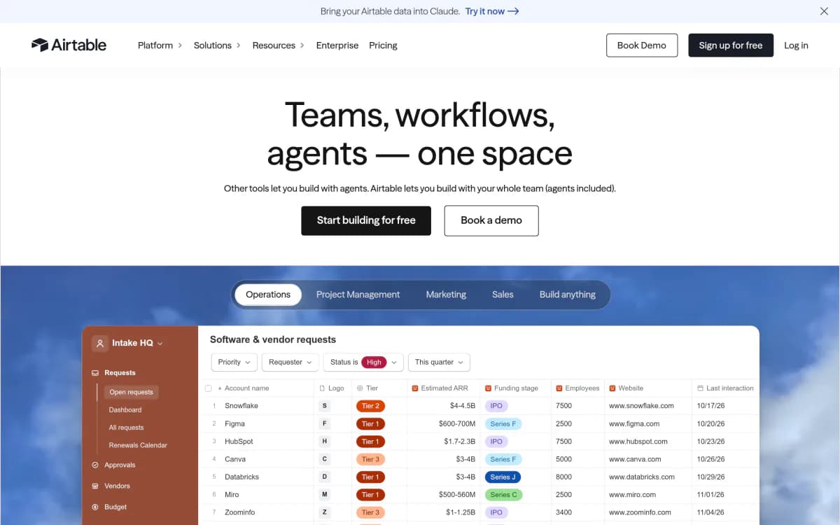 Screenshot of the Airtable website
