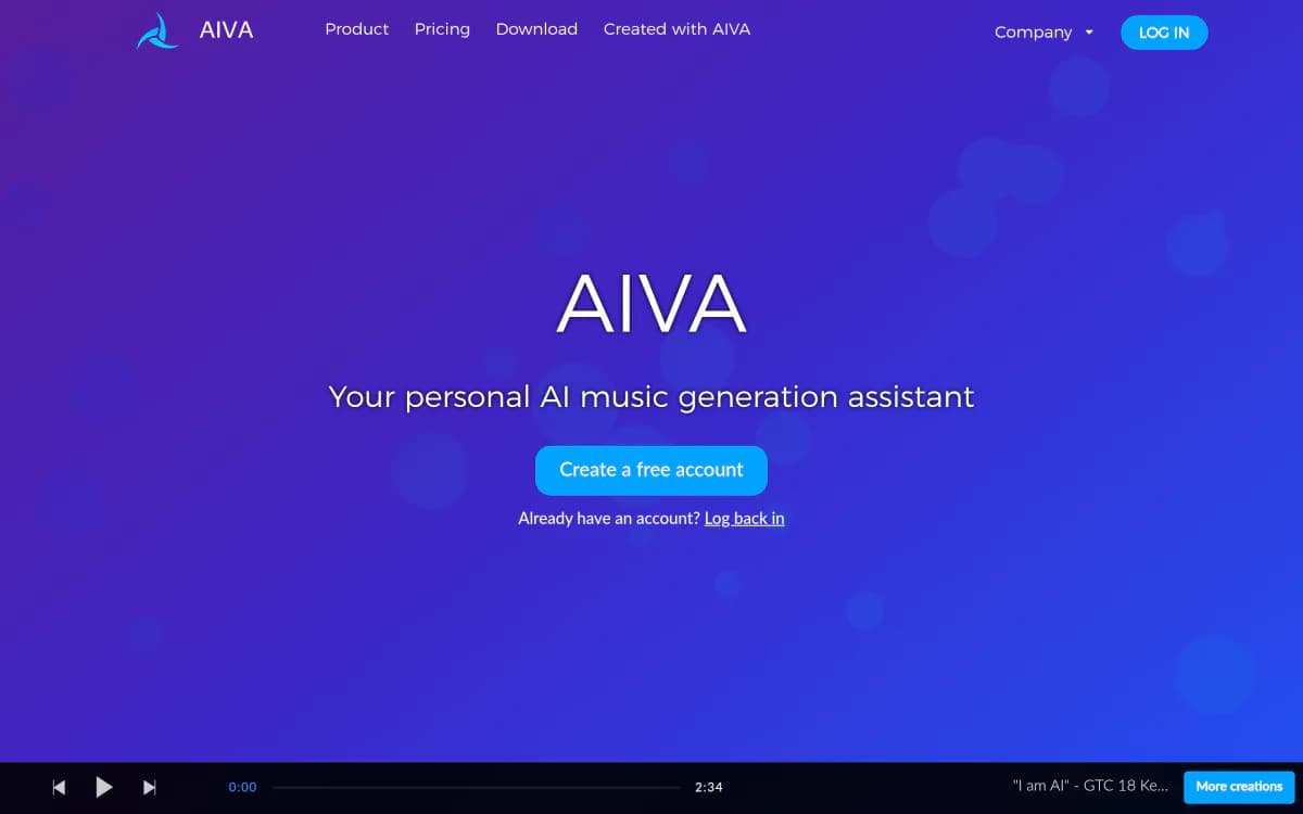Screenshot of the AIVA website
