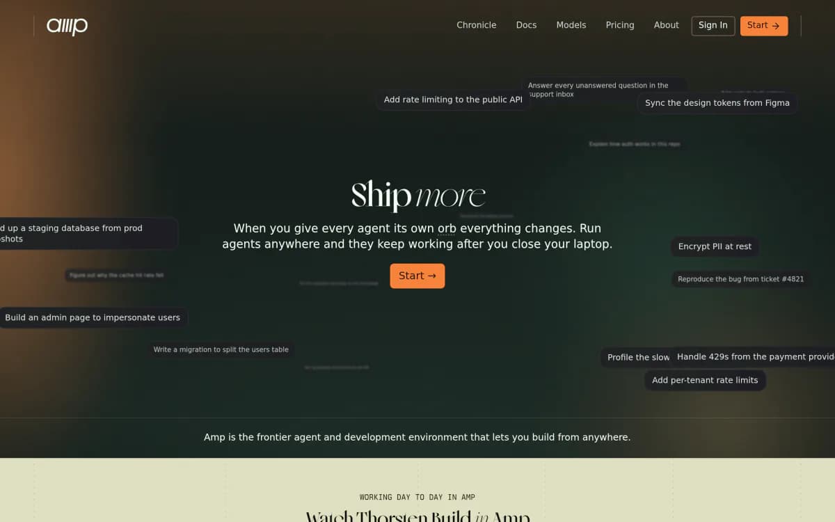 Screenshot of the Amp website