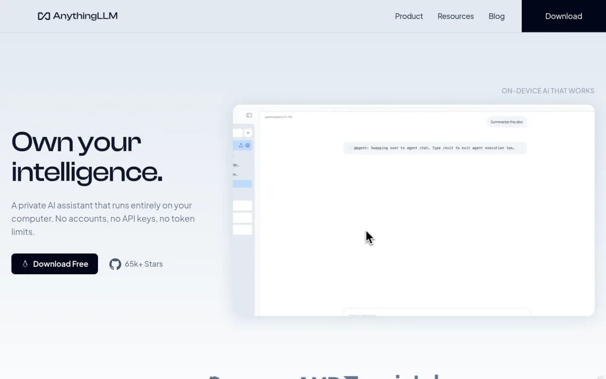Screenshot of the AnythingLLM website