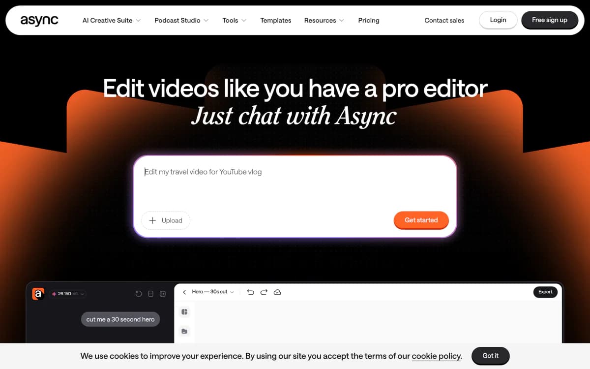 Screenshot of the Async website