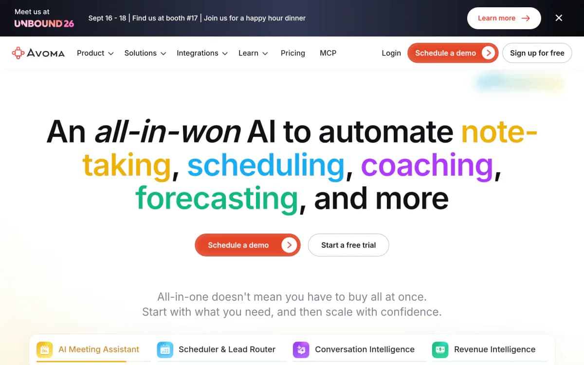 Screenshot of the Avoma website