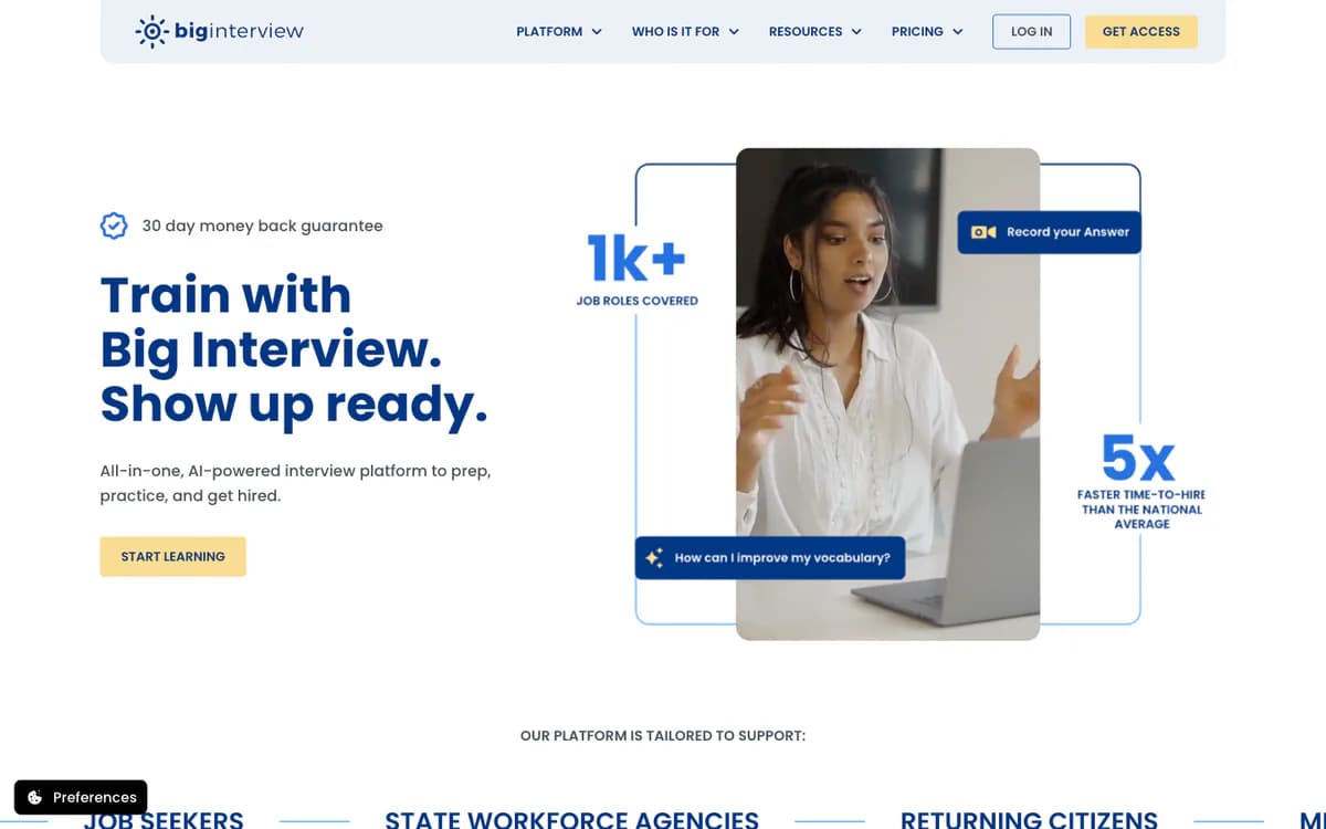 Screenshot of the Big Interview website