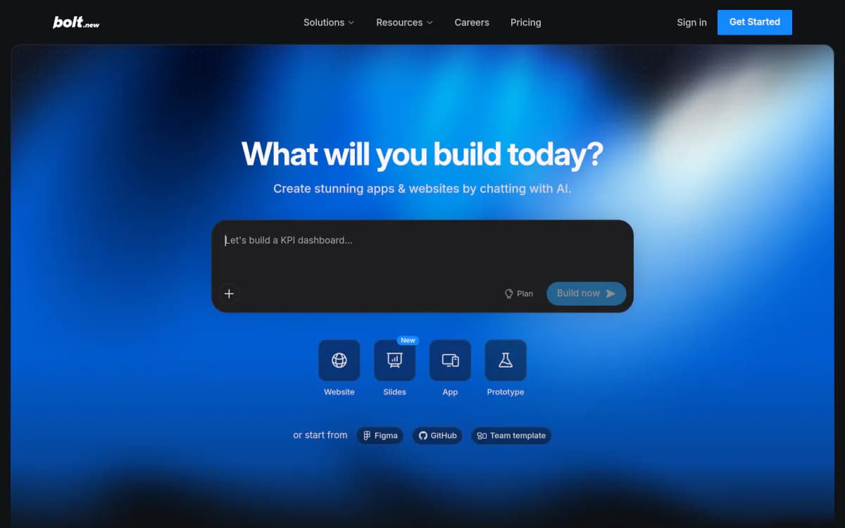 Screenshot of the Bolt website