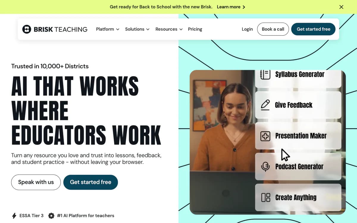 Screenshot of the Brisk Teaching website