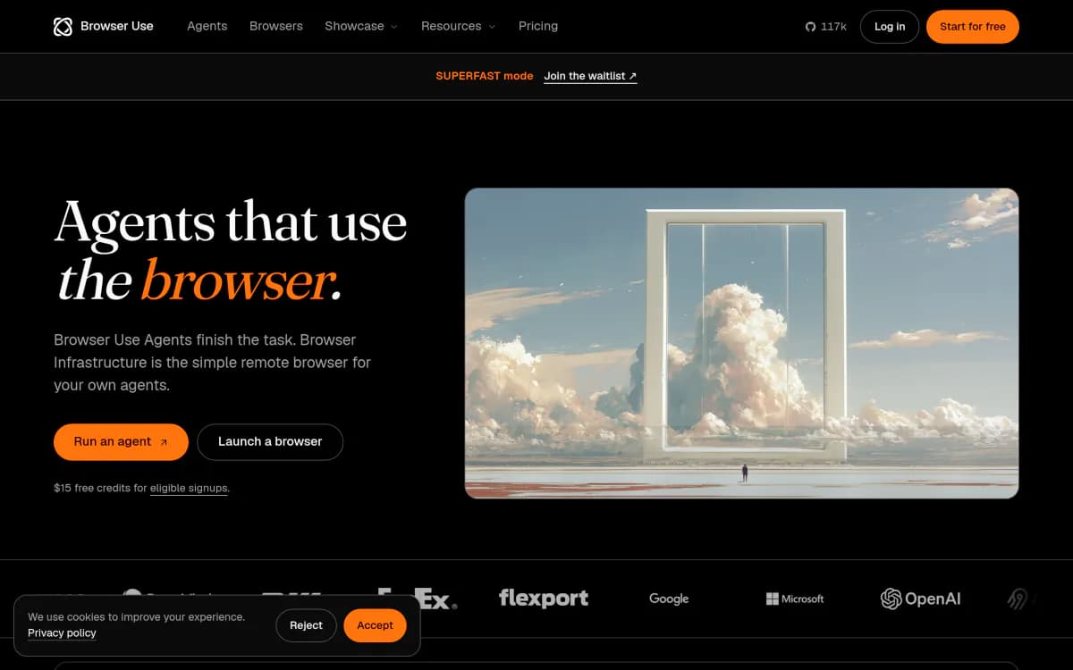 Screenshot of the Browser Use website