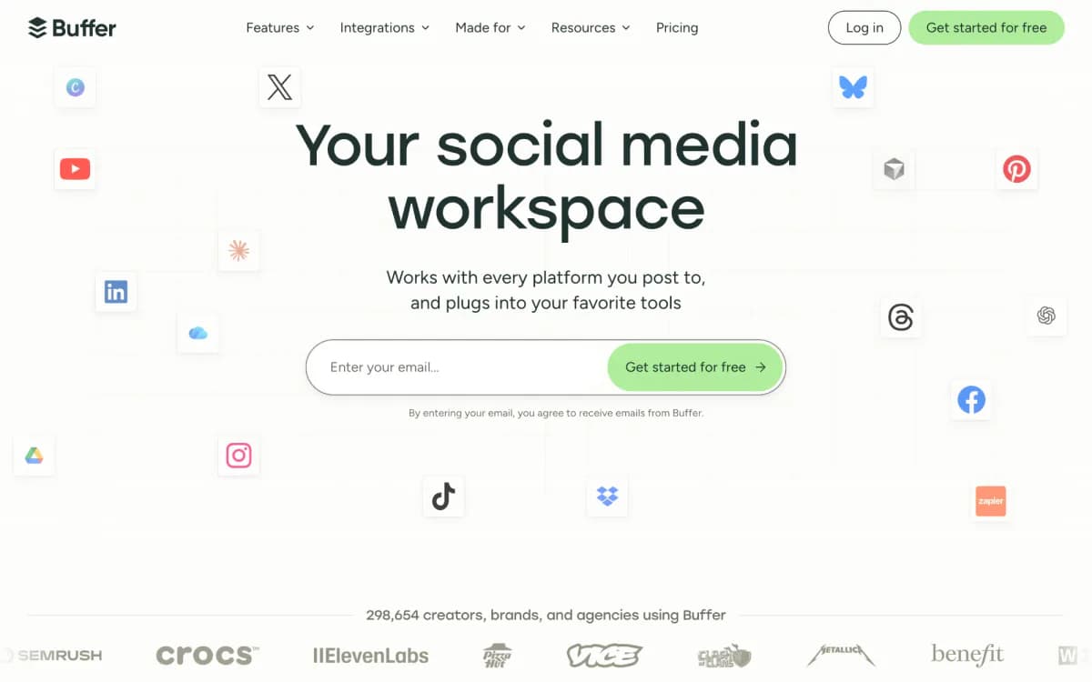 Screenshot of the Buffer website
