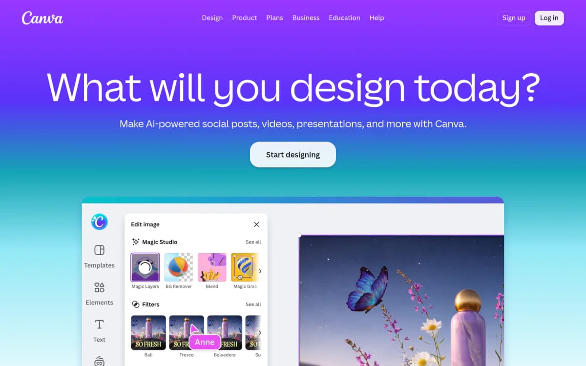 Screenshot of the Canva website