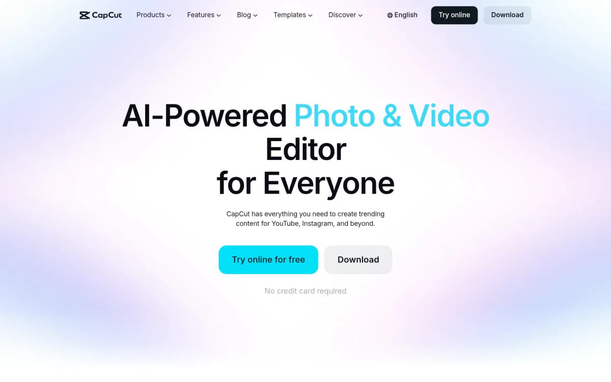 Screenshot of the CapCut website