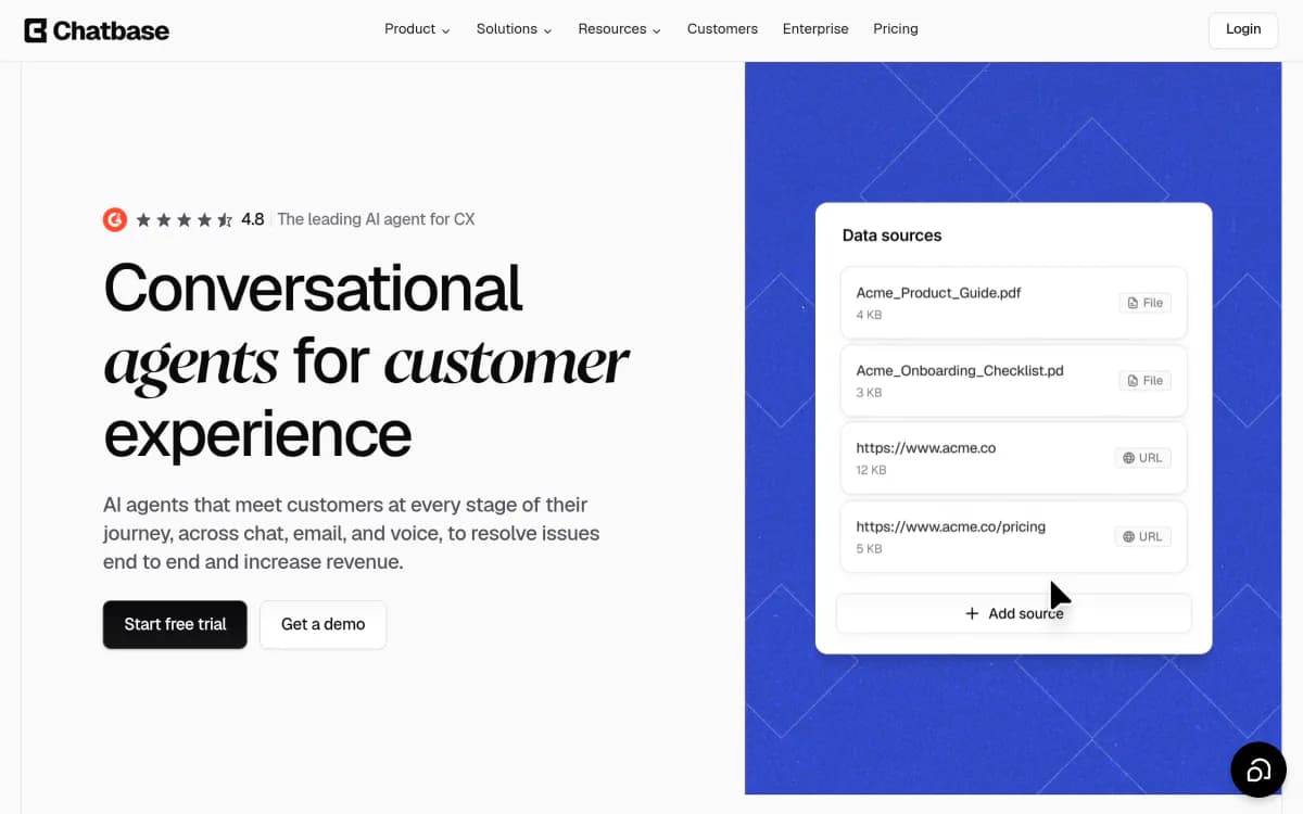 Screenshot of the Chatbase website