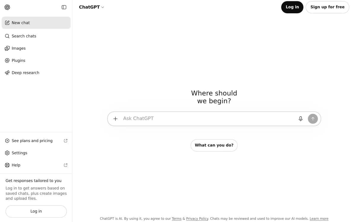 Screenshot of the ChatGPT website