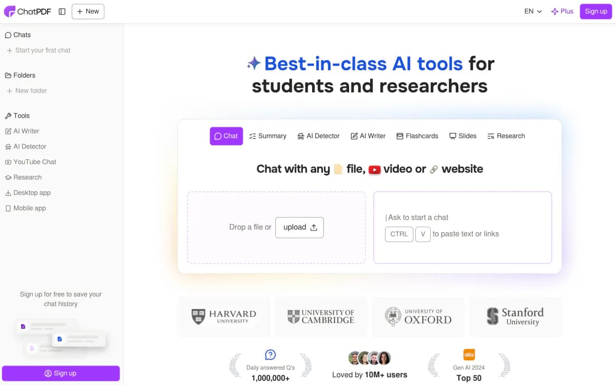 Screenshot of the ChatPDF website