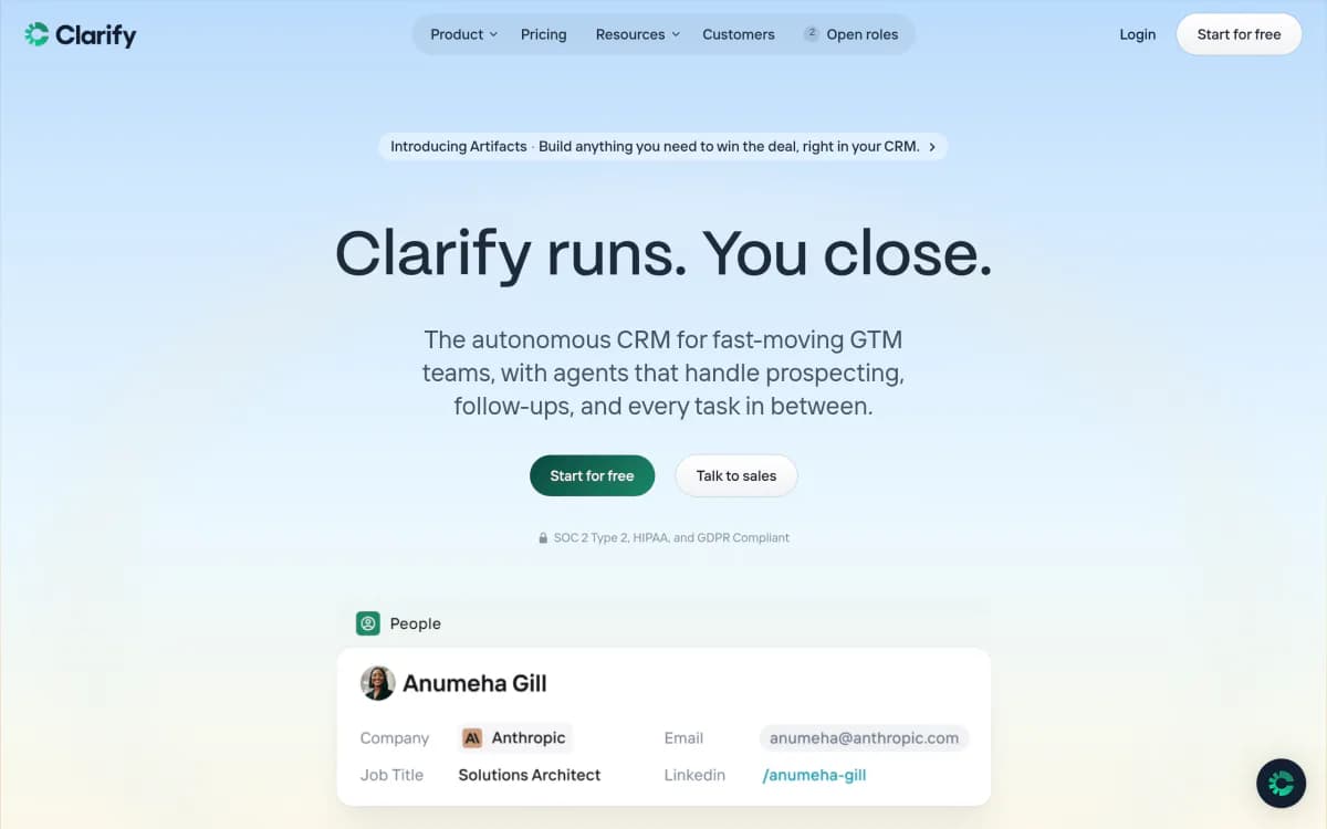 Screenshot of the Clarify website