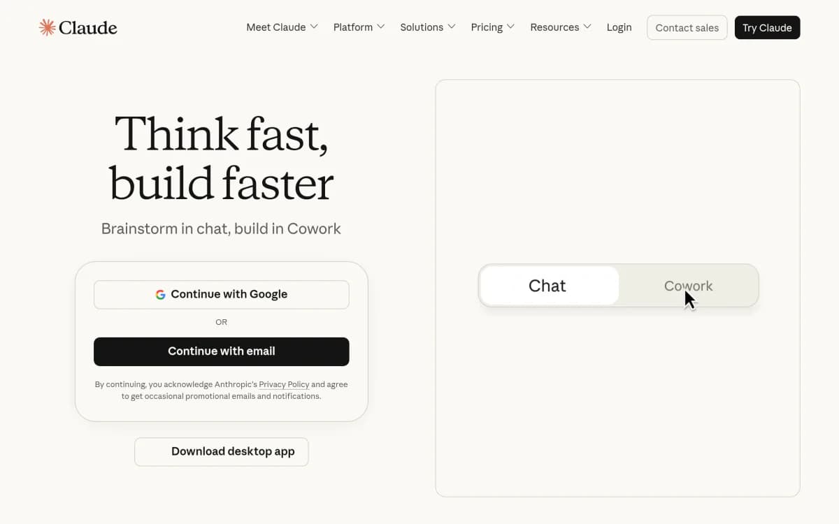 Screenshot of the Claude website