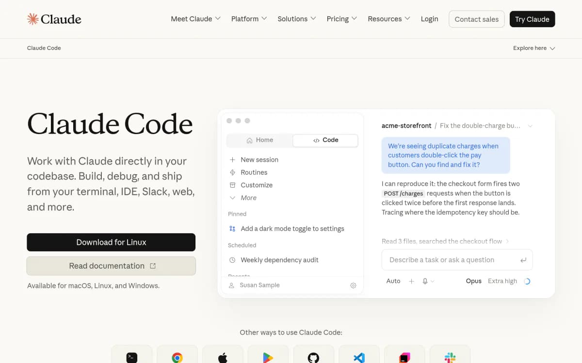 Screenshot of the Claude Code website