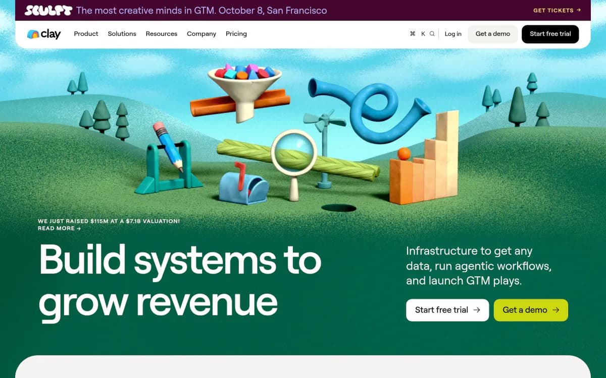 Screenshot of the Clay website