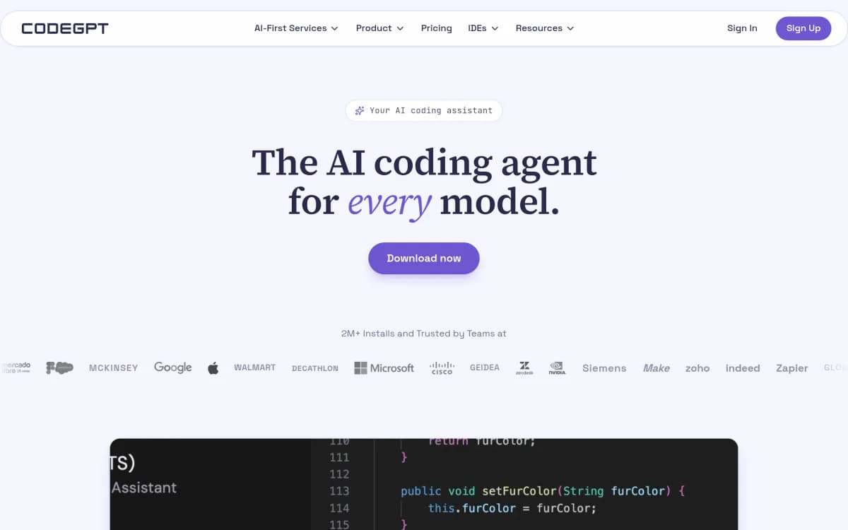 Screenshot of the CodeGPT website