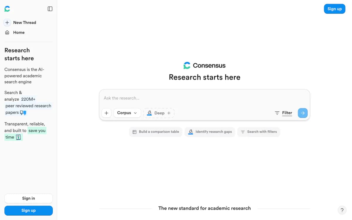 Screenshot of the Consensus website