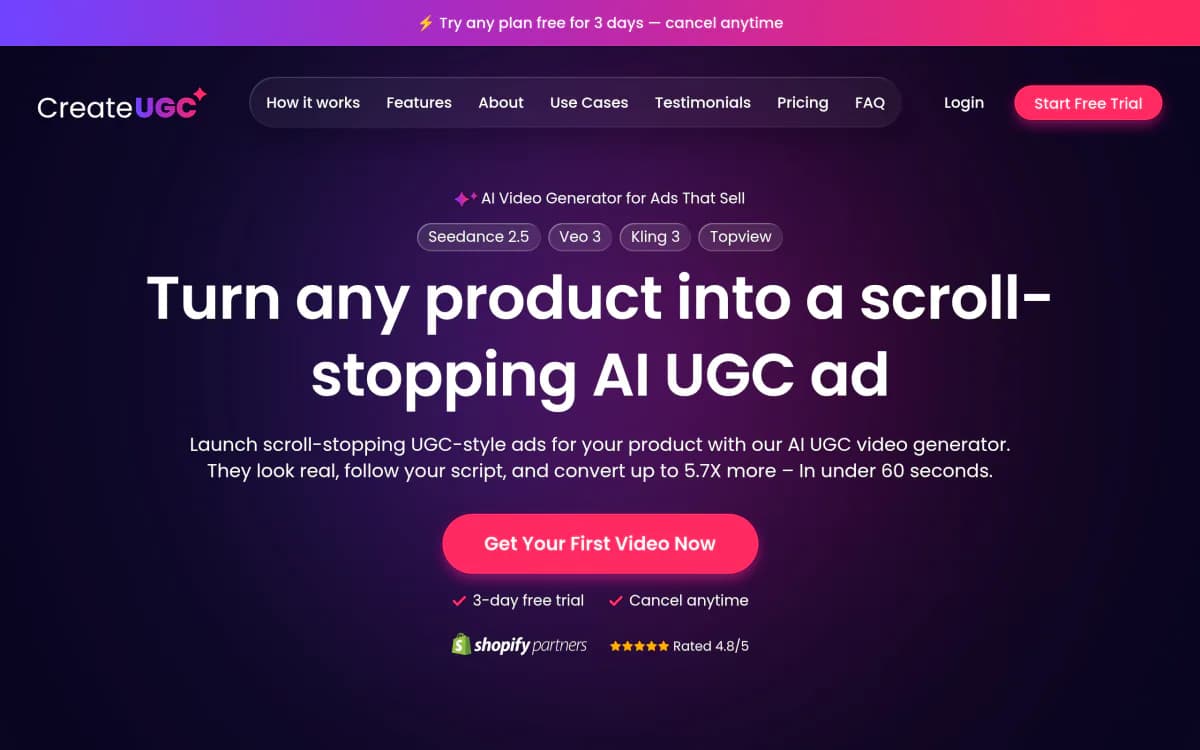 Screenshot of the CreateUGC website
