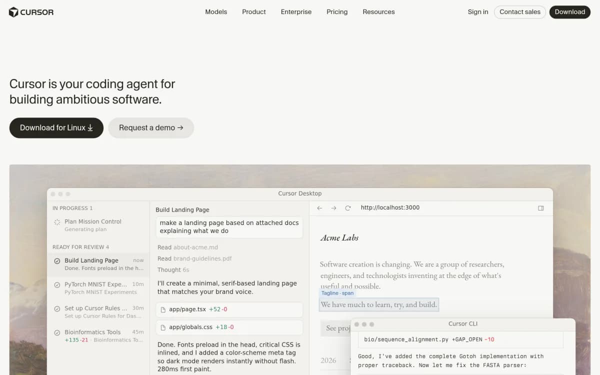 Screenshot of the Cursor website