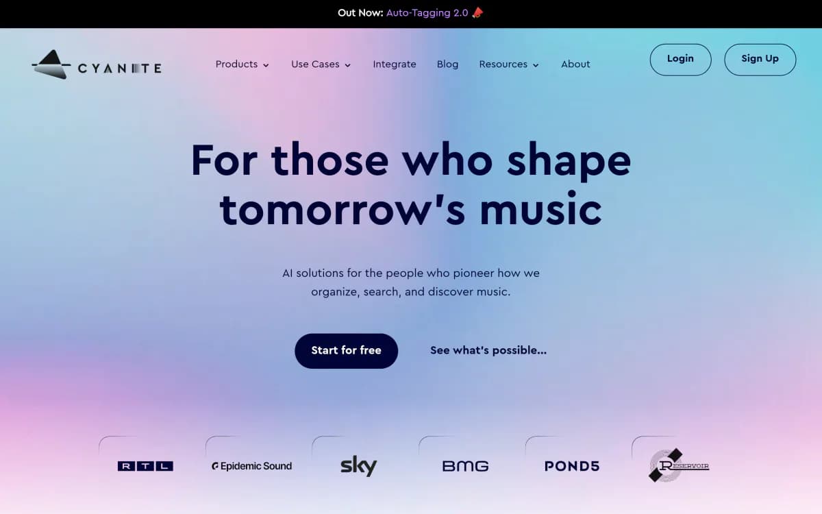 Screenshot of the Cyanite website