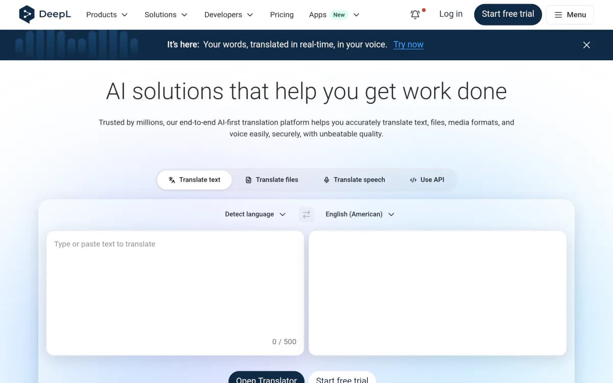 Screenshot of the DeepL website