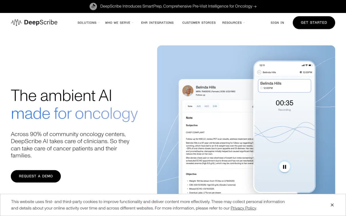 Screenshot of the DeepScribe website