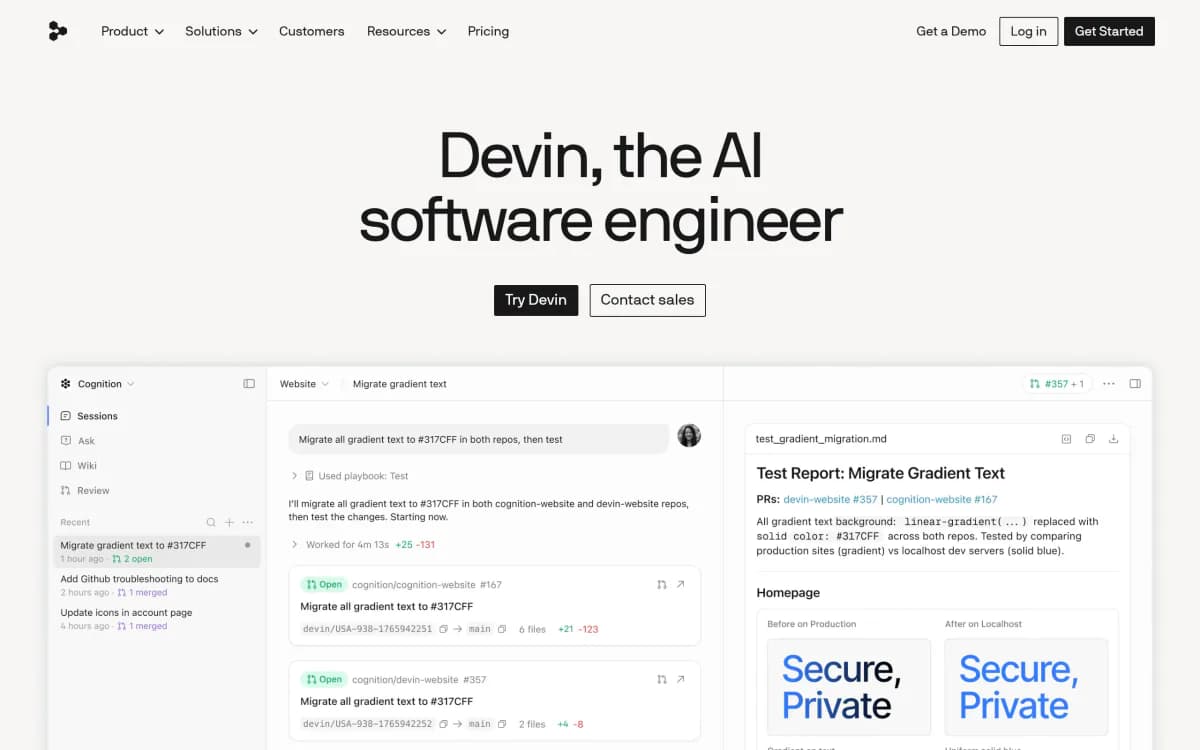 Screenshot of the Devin website