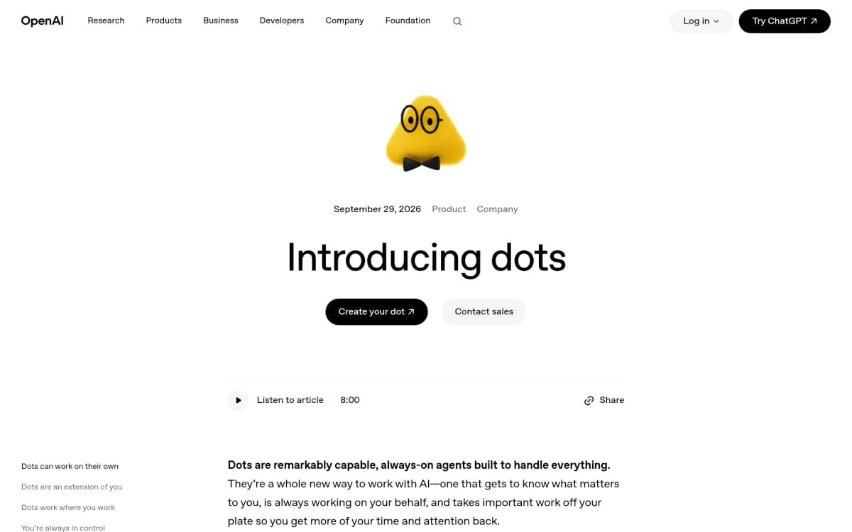 Screenshot of the Dots website