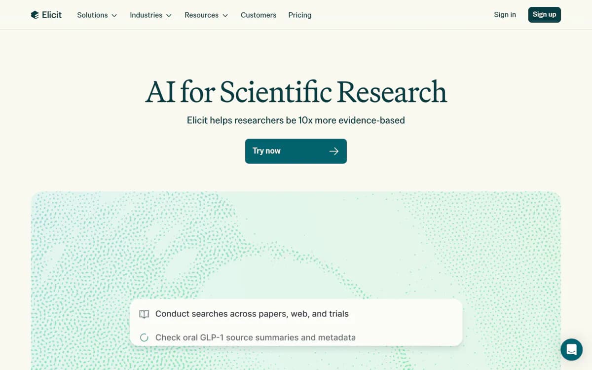 Screenshot of the Elicit website