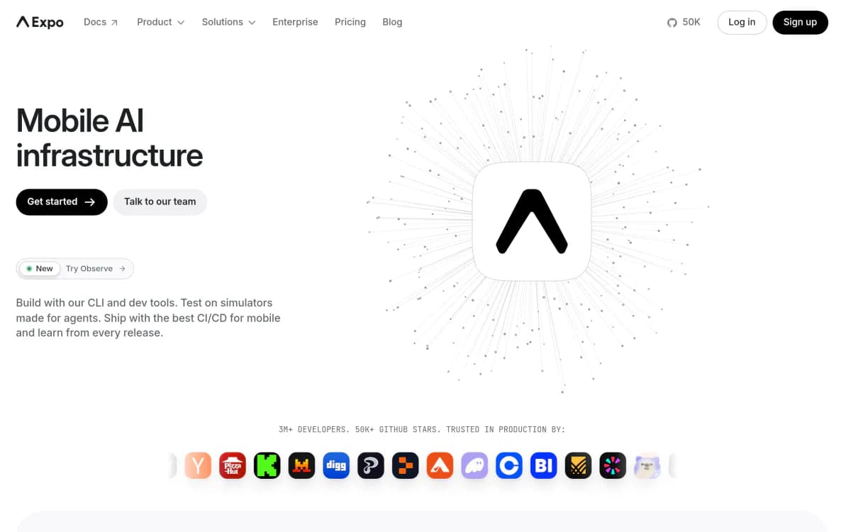 Screenshot of the Expo website