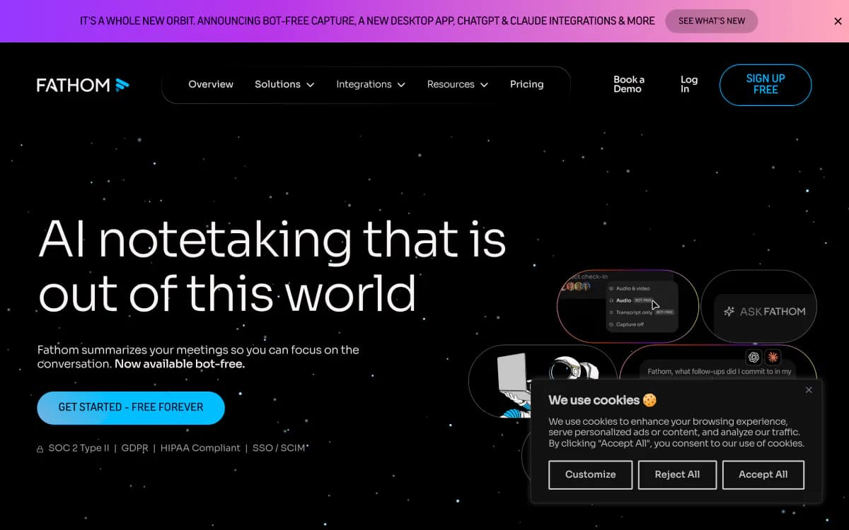 Screenshot of the Fathom website