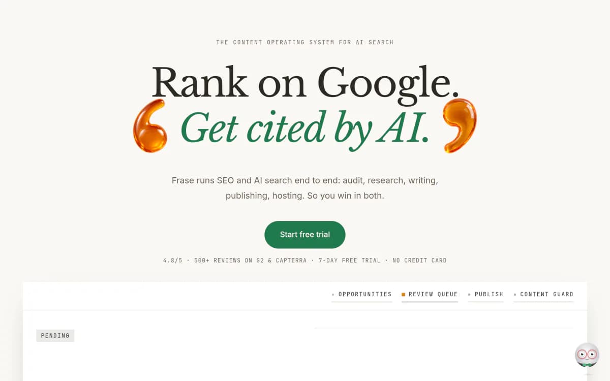 Screenshot of the Frase website