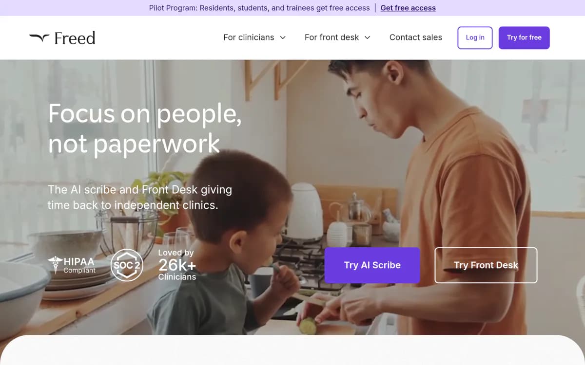 Screenshot of the Freed website
