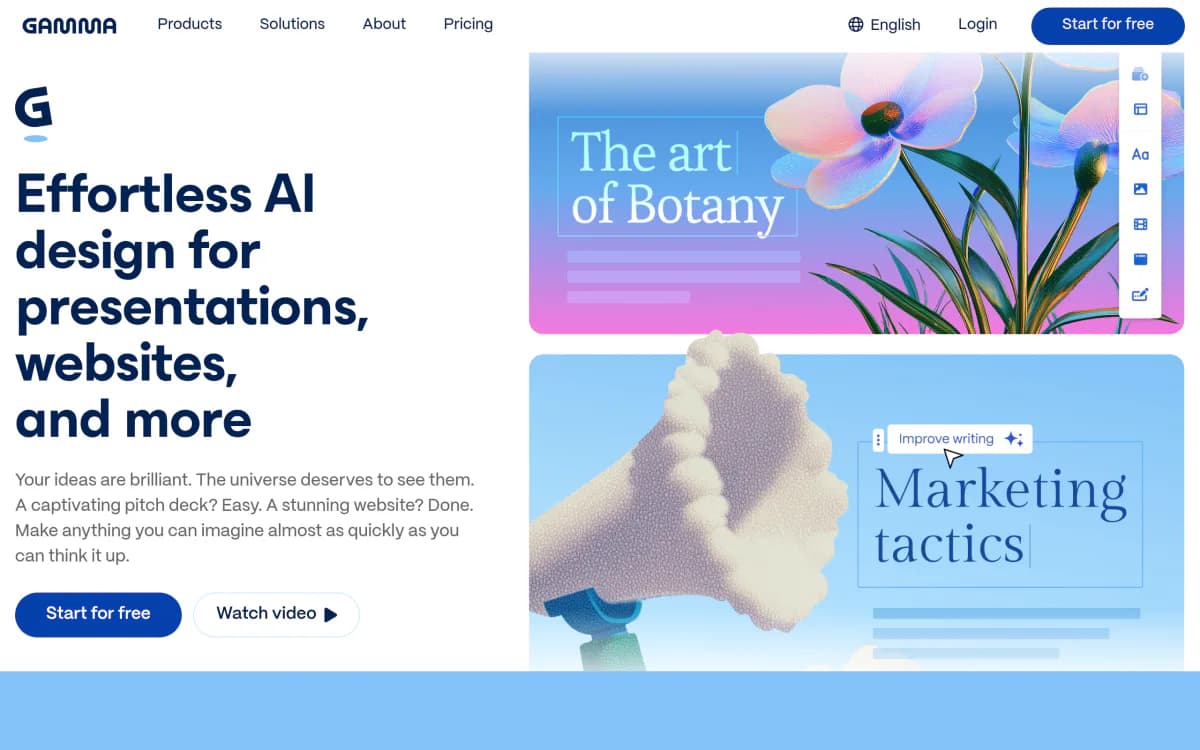 Screenshot of the Gamma website