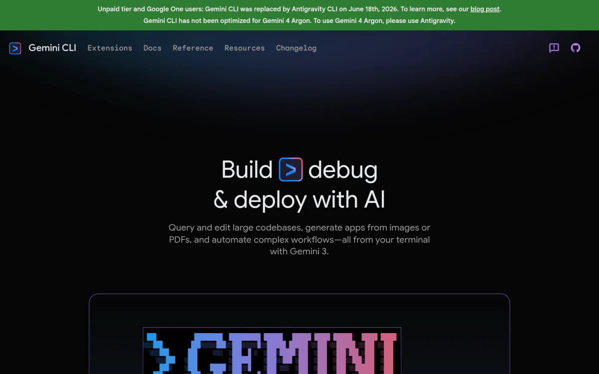 Screenshot of the Gemini CLI website