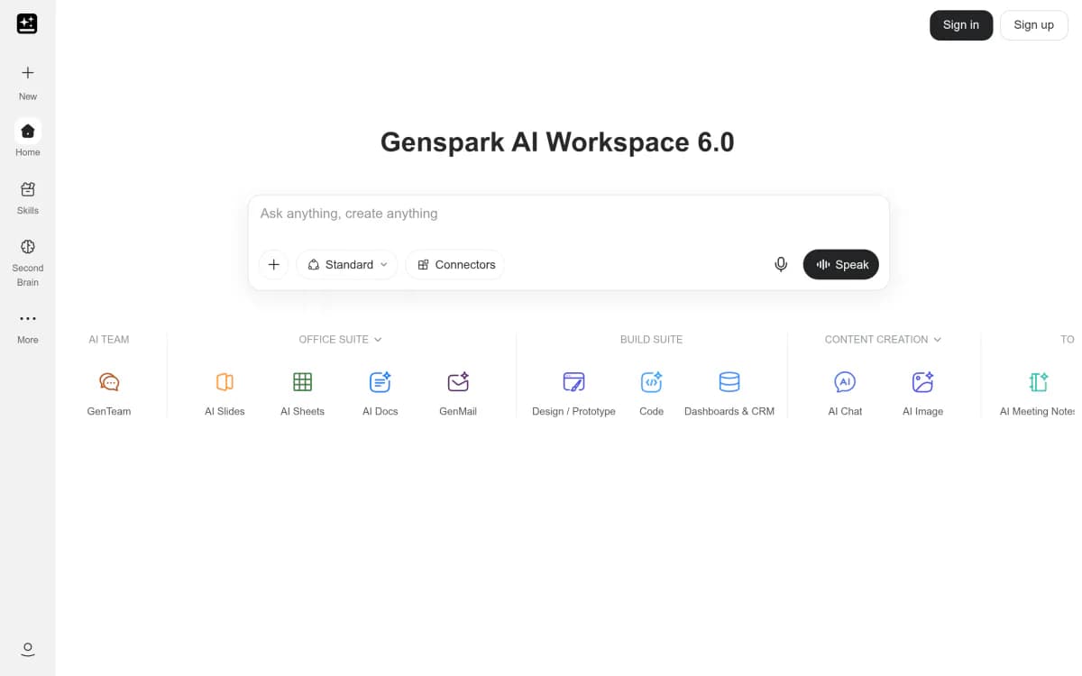 Screenshot of the Genspark website