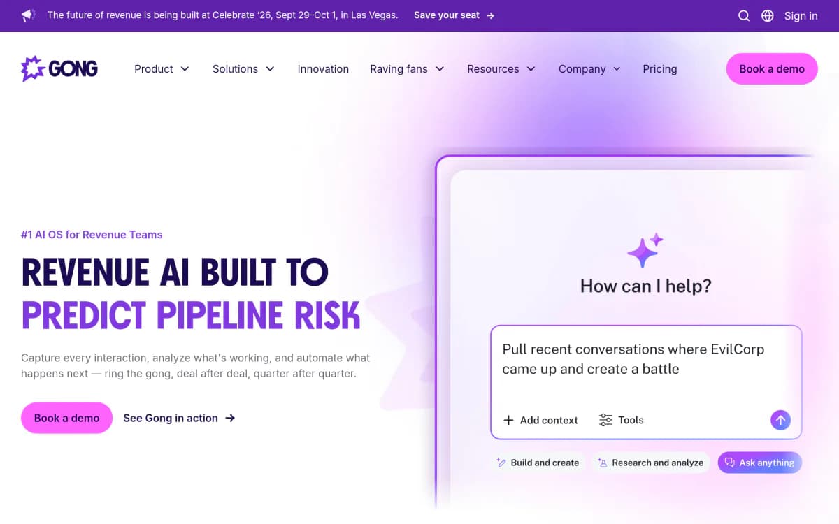 Screenshot of the Gong website