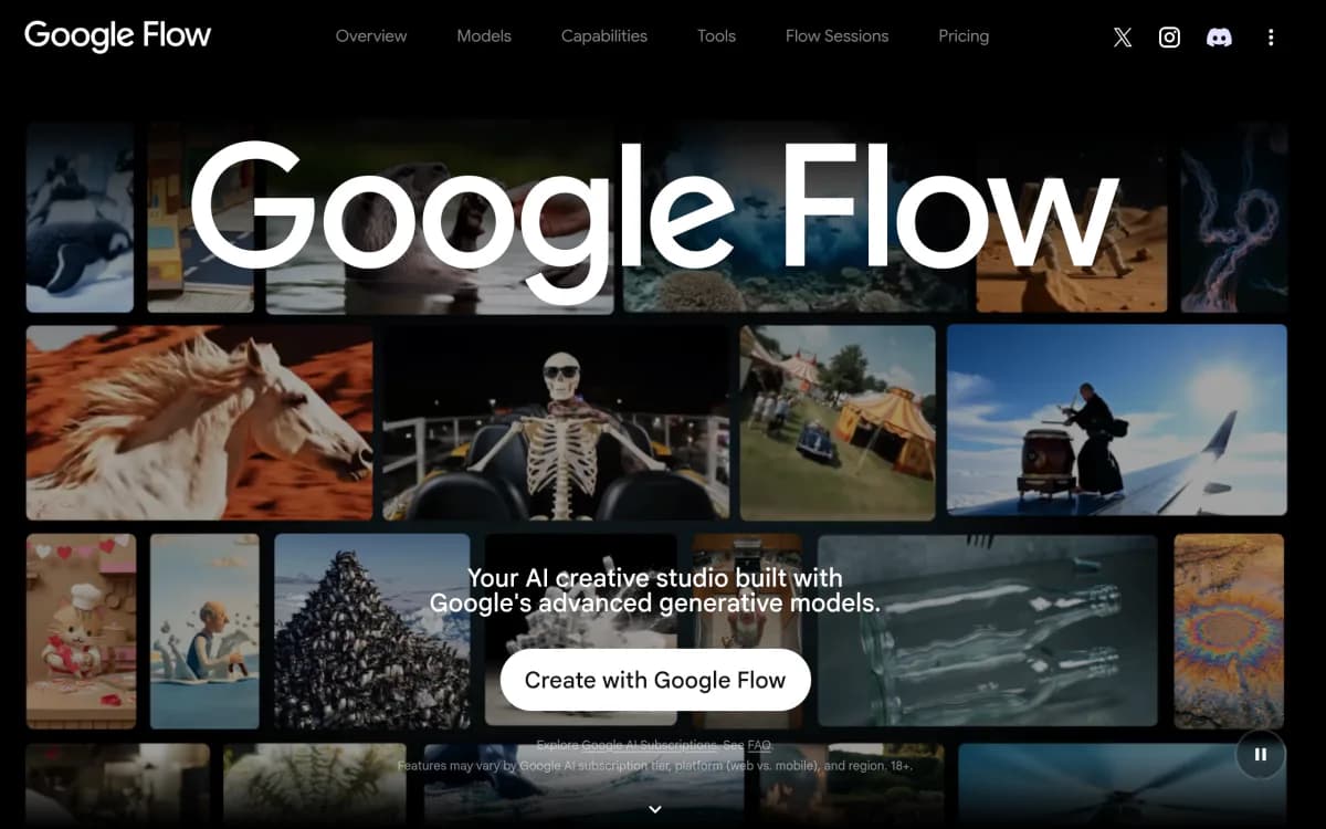 Screenshot of the Google Flow website