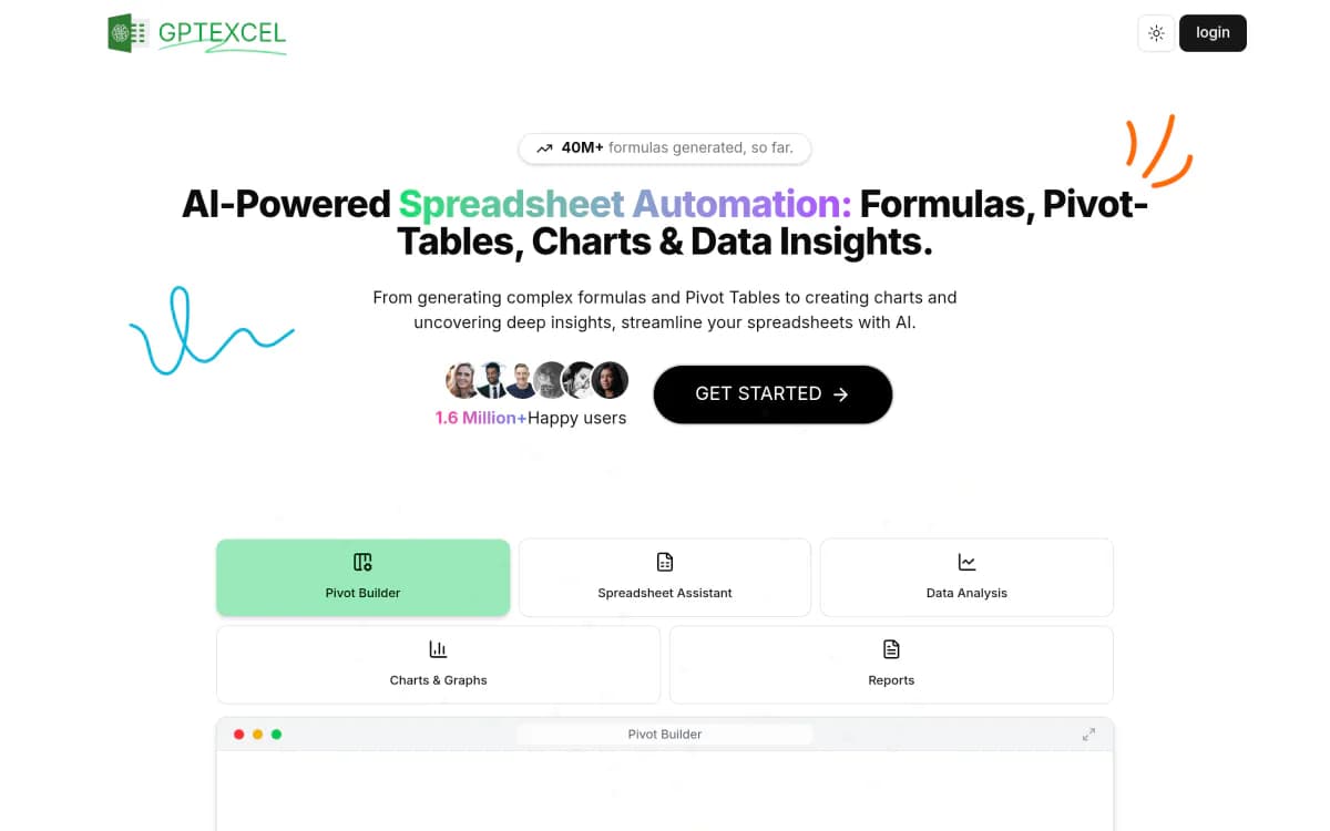 Screenshot of the GPTExcel website
