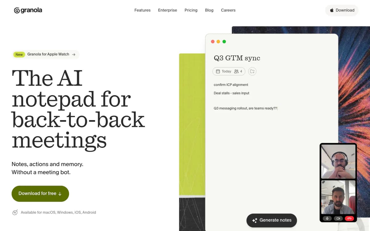 Screenshot of the Granola website