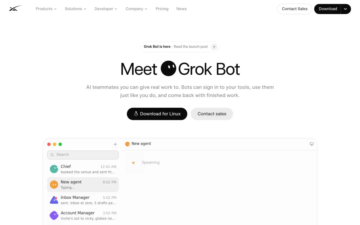 Screenshot of the Grok Bot website