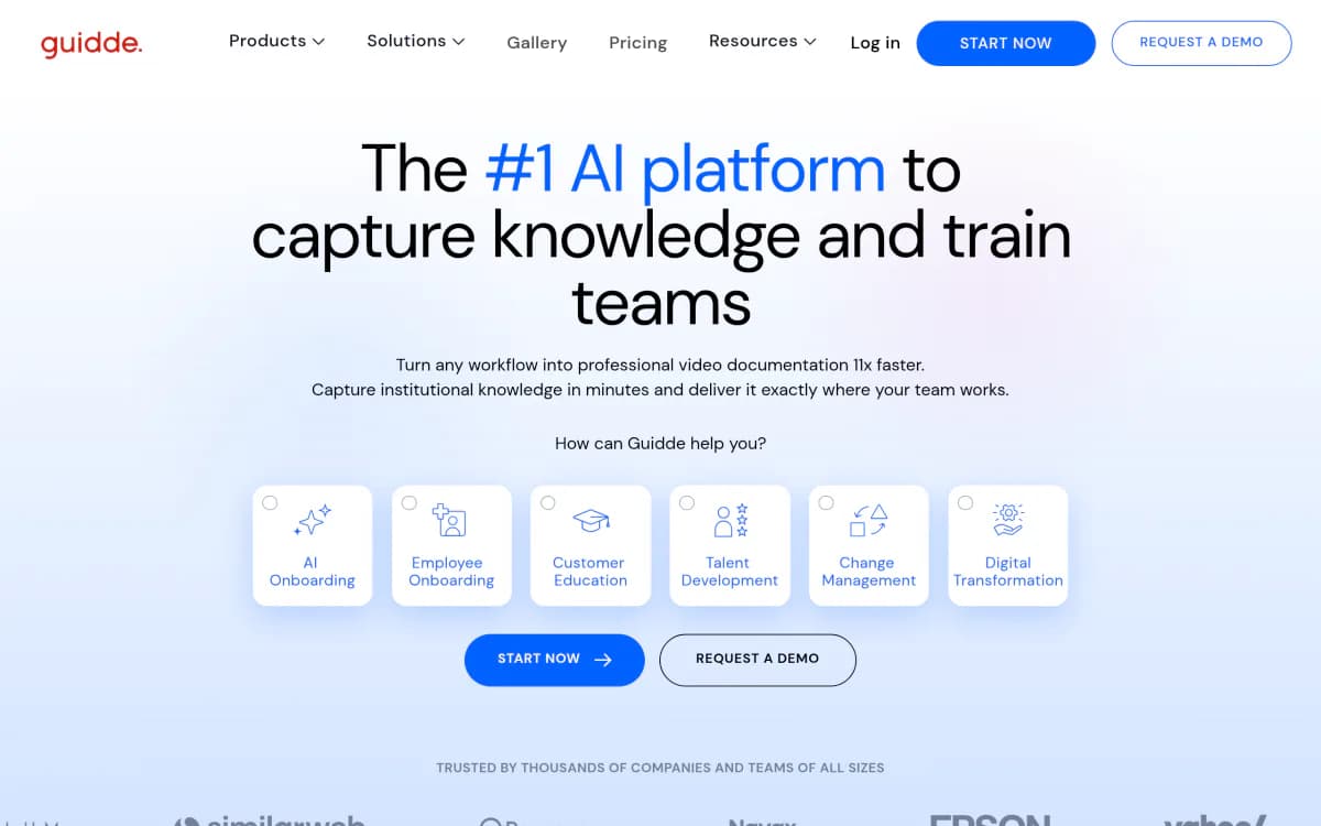 Screenshot of the Guidde website