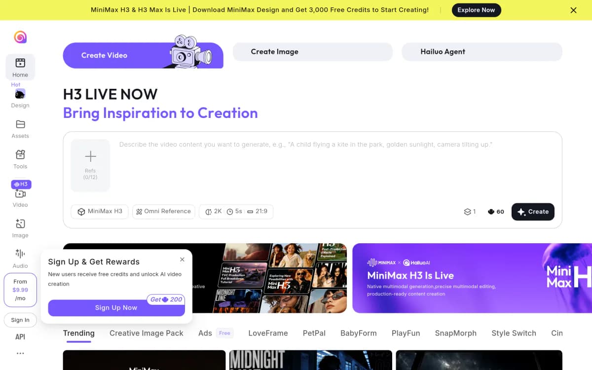 Screenshot of the Hailuo AI website