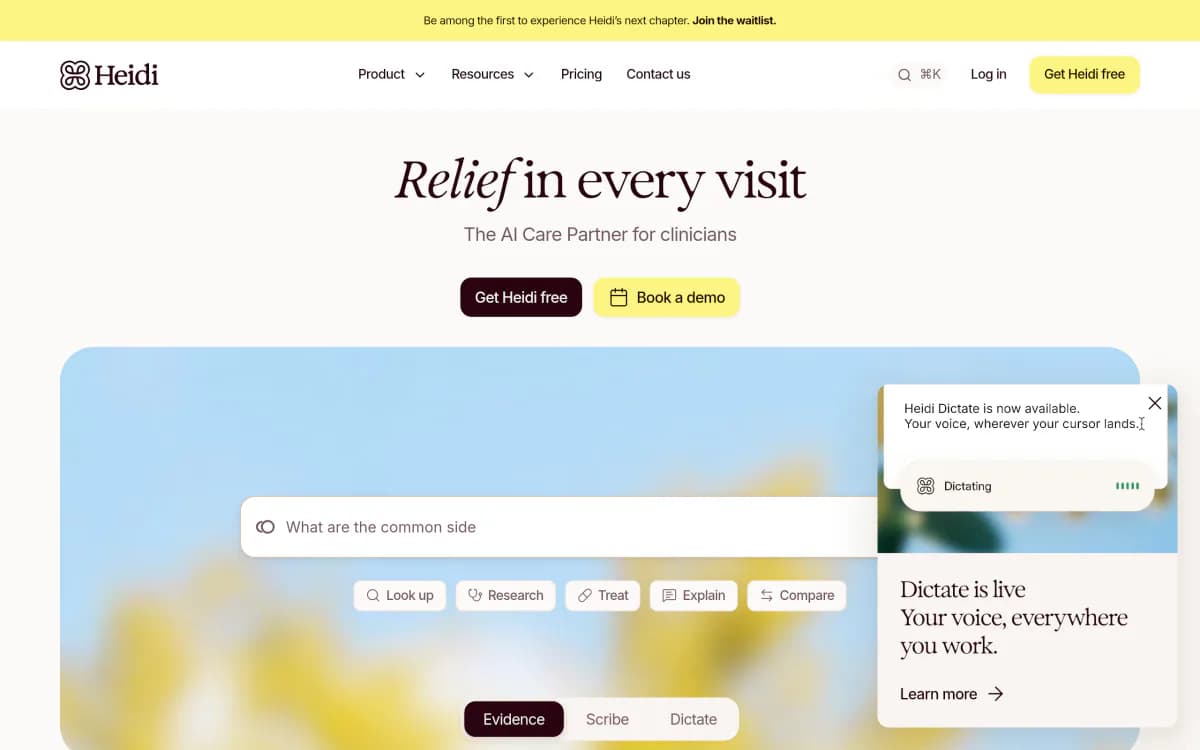Screenshot of the Heidi website