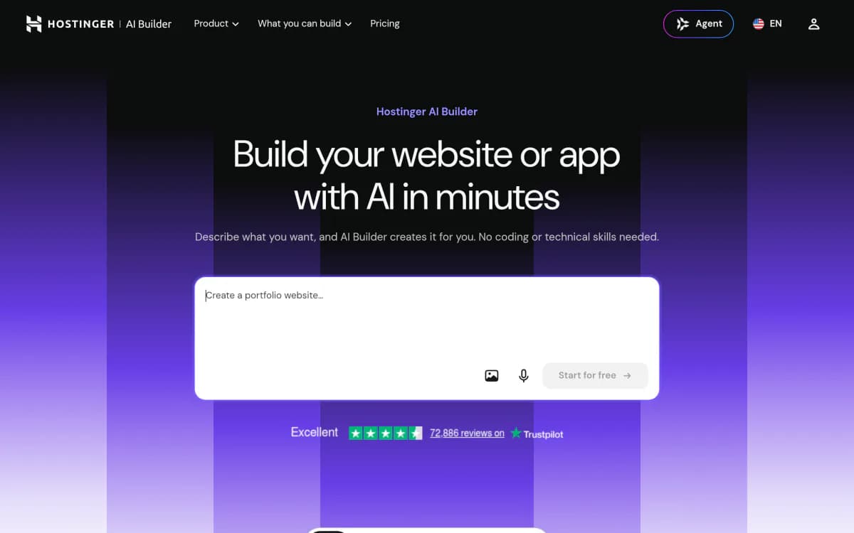 Screenshot of the Hostinger AI Builder website